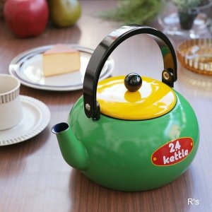 画像: エジリー　ホーローケトル　2.4Kettle　イエロー×グリーン　未使用品（う3639）