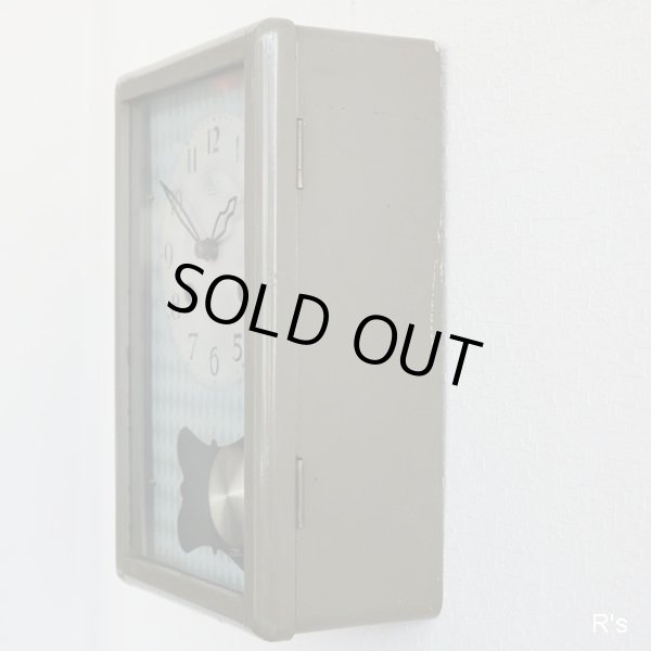 画像4: 明治時計　ウォールクロック　壁掛け振り子時計　グリーン　ダイヤ柄　ユーズド品