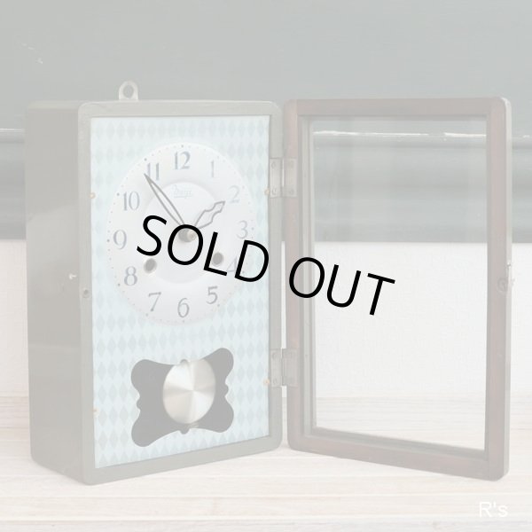 画像5: 明治時計　ウォールクロック　壁掛け振り子時計　グリーン　ダイヤ柄　ユーズド品