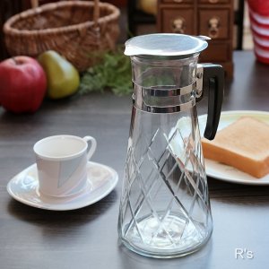 画像: 石塚硝子　アデリア　レトロ　ガラスウォーターピッチャー　バイアスチェック　ユーズド品 (ケ1929）