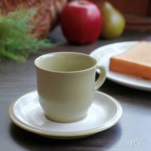 画像: ノリタケ FOLKSTONE GENUINE ストーンウェア コーヒーカップ&ソーサー グリーン 未使用品(8A 6279)