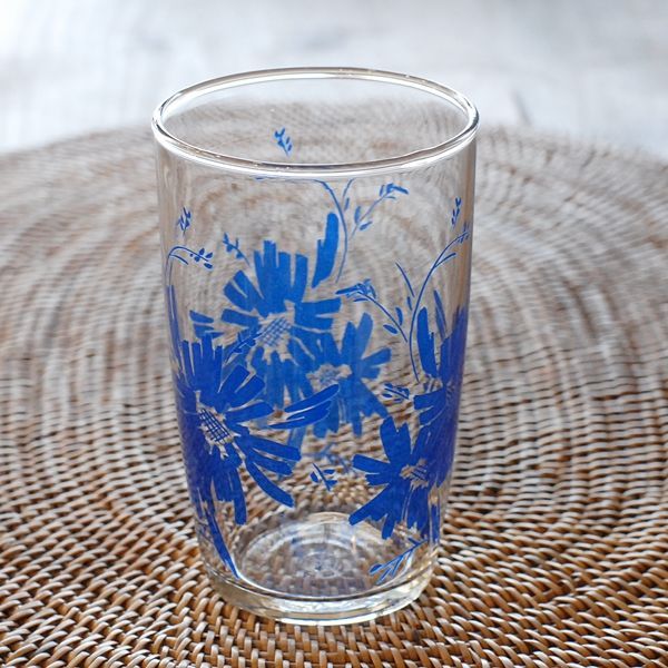 画像3: レトロ　ガラスコップ/グラス　青い花柄　未使用品（U1065）