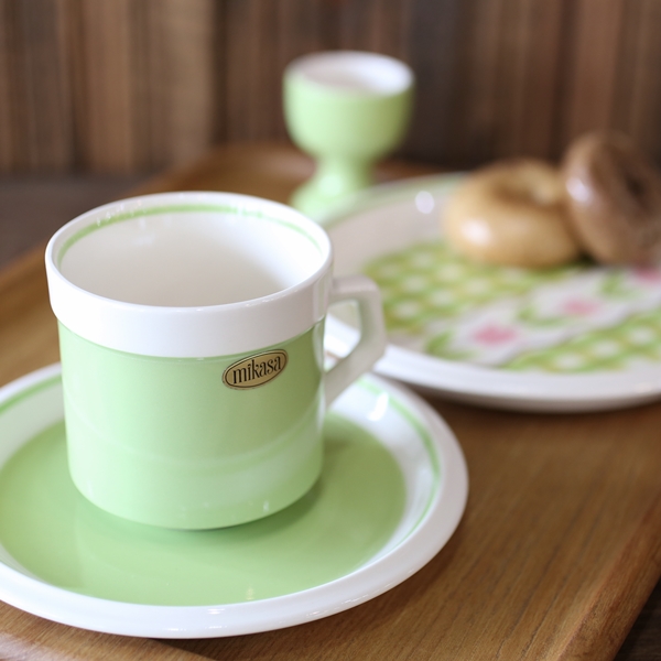 画像1: MIKASA　ミカサ　コーヒーカップ＆ソーサー　ペパーミントグリーン　未使用品（ネ1Y2　2065）