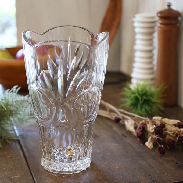 ビンテージ 花瓶 グリーン モヤモヤ デザイン ガラス フラワーベース 美品
