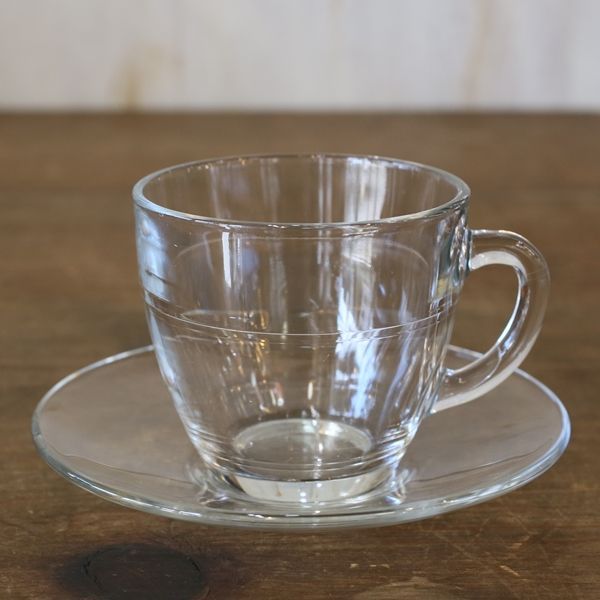 画像2: DURALEX　デュラレックス　ガラス　コーヒーカップ＆ソーサー　クリア×ライン　未使用品（ｄ3459）