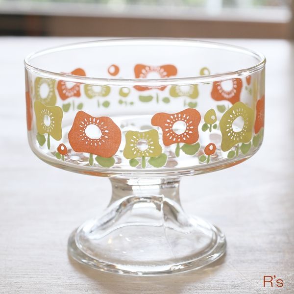 画像2: レトロ　ガラス　アイスクリームカップ/デザートカップ　花柄　未使用品（R3609）