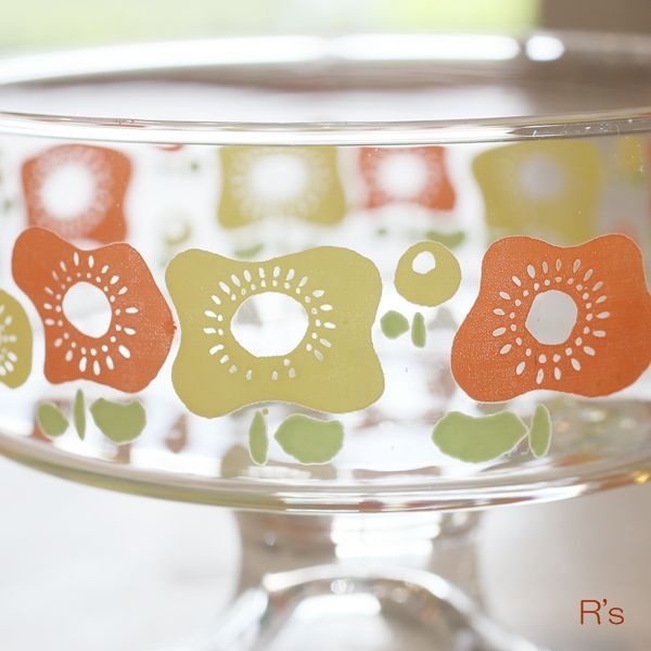 画像3: レトロ　ガラス　アイスクリームカップ/デザートカップ　花柄　未使用品（R3609）
