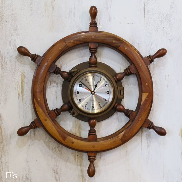 船舵輪型　木製　壁掛け時計/ウォールクロック　SHIP'S TIME　ユーズド品