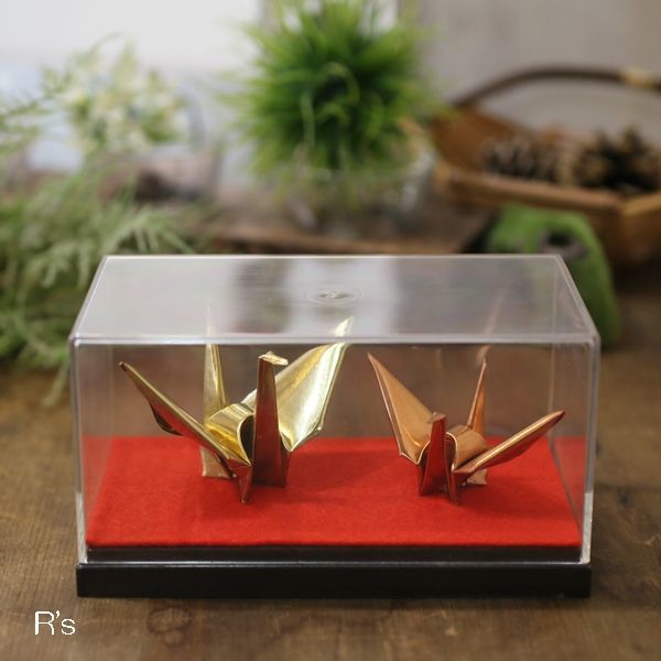 画像1: つがいの折り鶴　二羽の鶴の置物　金属製　ユーズド品（K4158）
