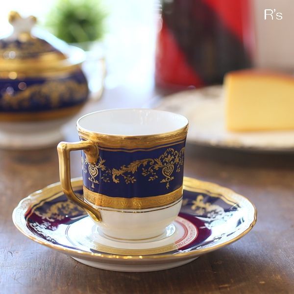 フランス　RAYNAUD　レイノー　リモージュ　コーヒーカップ＆ソーサー　濃紺×金彩　未使用品（む4332）
