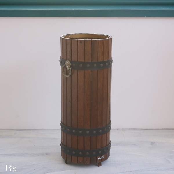 カリモク 木製 傘立て アンブレラスタンド 樽型 ユーズド品（店4342 