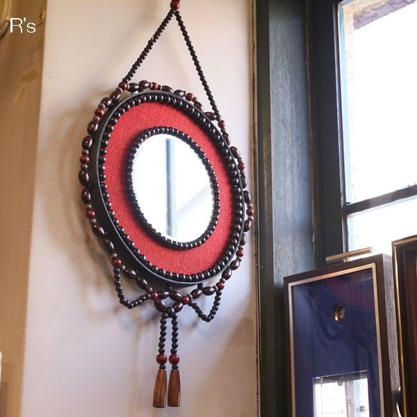 セルコン レトロ 壁掛け鏡 ウォールミラー 珠飾り HG6008 未使用品（店