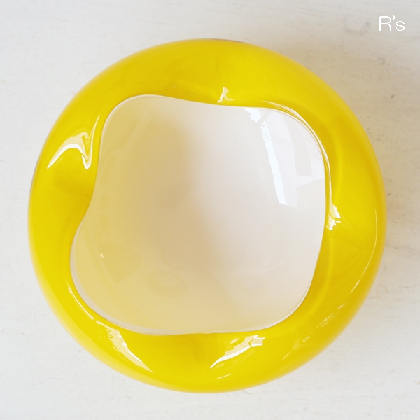 画像4: ガラス灰皿　フラワーベース　イエロー　未使用品（ｗ4597）