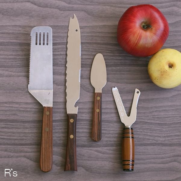 画像1: いろいろナイフ＆オープナー4点セット　ステンレス製　ウッドハンドル　展示品（モ4700）