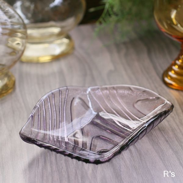 画像1: レトロ　ガラスプレート　小皿　水紋　パープル　未使用品（ニ5120）