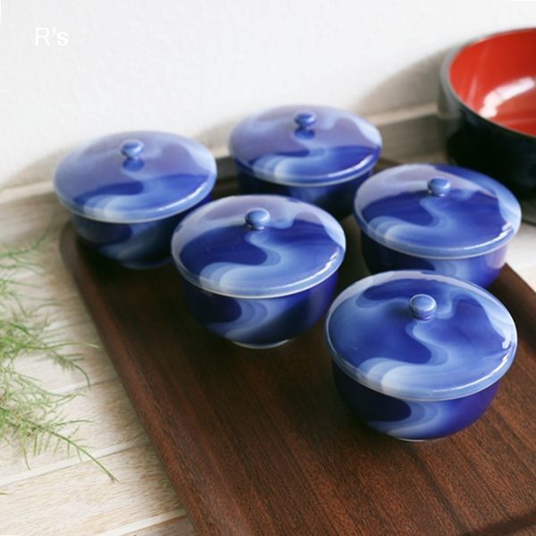 深川製磁 ブルーワイナリー 蓋つき湯呑み茶碗 6客セット