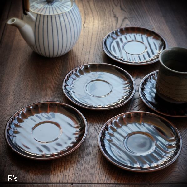 画像1: 香川の漆器　しこく彫　茶托5枚セット　未使用品（テ5564）