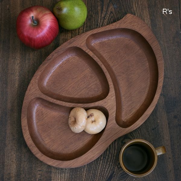 画像1: 木製　マホガニー材　仕切り皿　ウッドプレート　おつまみ皿　ユーズド品（キ5647）