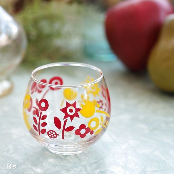 画像1: レトロ　ガラス湯呑み　フリーカップ　花柄　未使用品(h5752)
