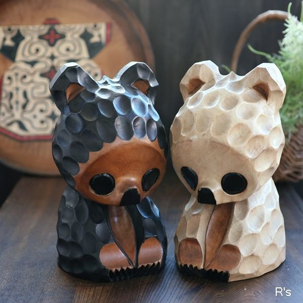 熊ボッコ 木彫りの子熊 クマの置き物 2体セット ユーズド品 - リユースショップ R's