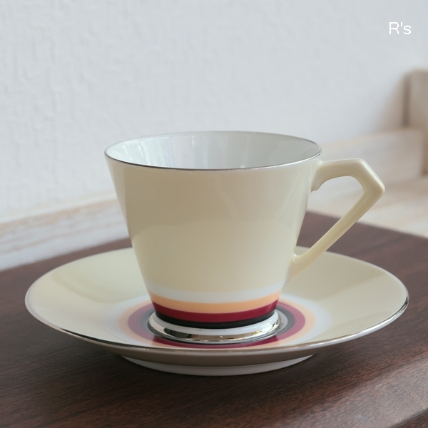 画像2: ノリタケ　アール・デコ コーヒーカップ＆ソーサー　銀彩　アンティーク　未使用品(A1686)
