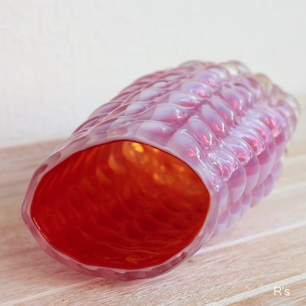 画像4: アンティーク　ガラス　フラワベース　波型　赤白　ユーズド品（ゆ1488）