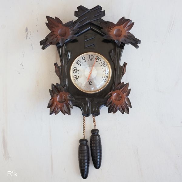 画像1: レトロ　木製　鳩時計型温度計　壁掛け温度計　ユーズド品（店4201）