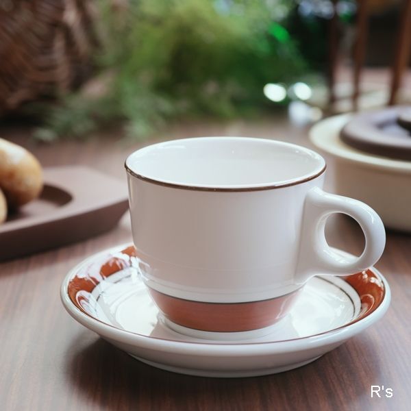 画像1: ノリタケ　Versatone　コーヒーカップ＆ソーサー　ブラウンライン　B328W30　未使用品（WW5486）