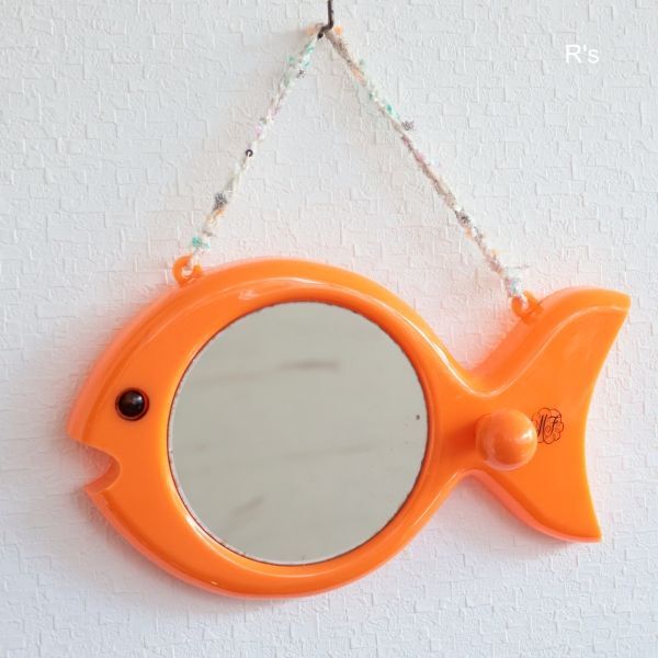 画像1: レトロ　魚型ミラー　壁掛け鏡　オレンジ（箱13　2846）