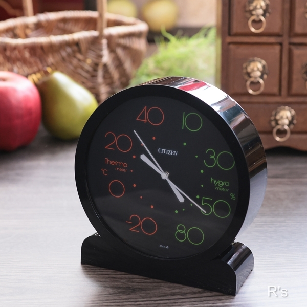 画像1: CITIZEN　シチズン　レトロ　スタンド付き温湿度計　TM-97-3　黒　未使用品(7A 6235)