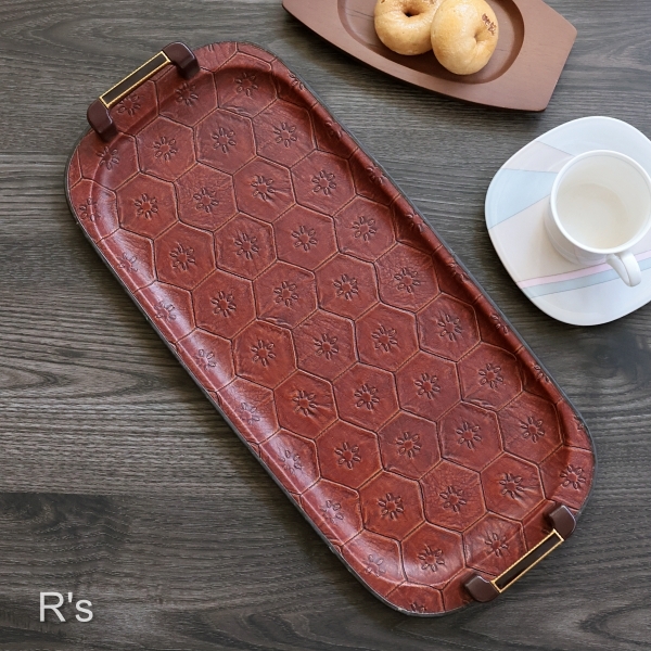 画像1: レザートレイ　革製角盆　フローレンス　ユーズド品 （し 6236）