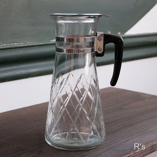画像2: 石塚硝子　アデリア　レトロ　ガラスウォーターピッチャー　バイアスチェック　ユーズド品 (ケ1929）