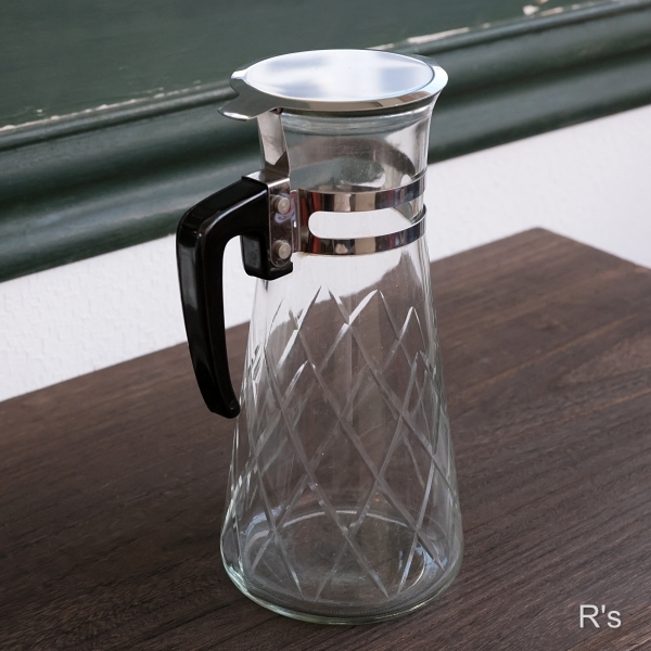 画像3: 石塚硝子　アデリア　レトロ　ガラスウォーターピッチャー　バイアスチェック　ユーズド品 (ケ1929）